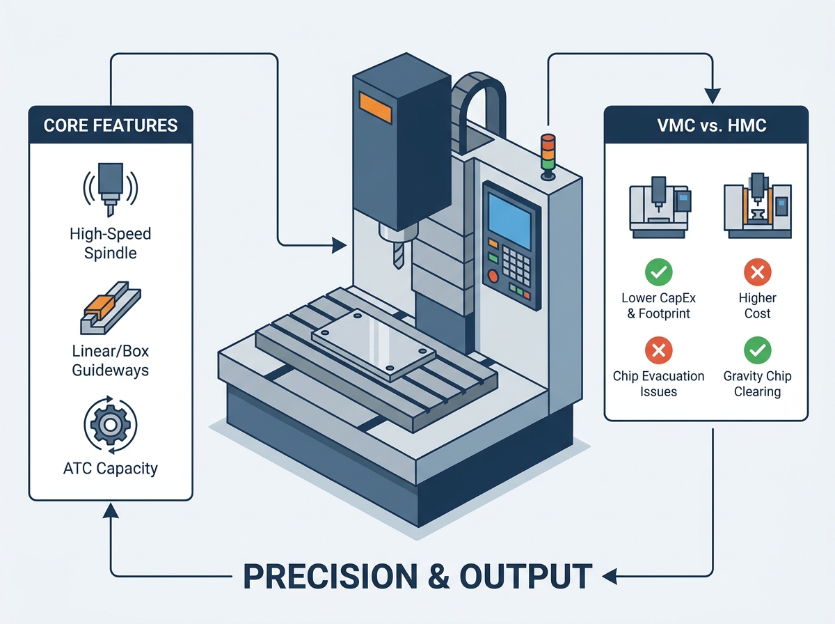A modern CNC vertical machining center operating on the shop floor